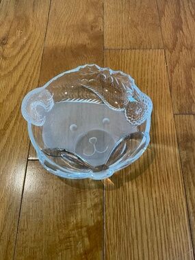 Vintage Holiday Bear Clear Glass Serving Dish